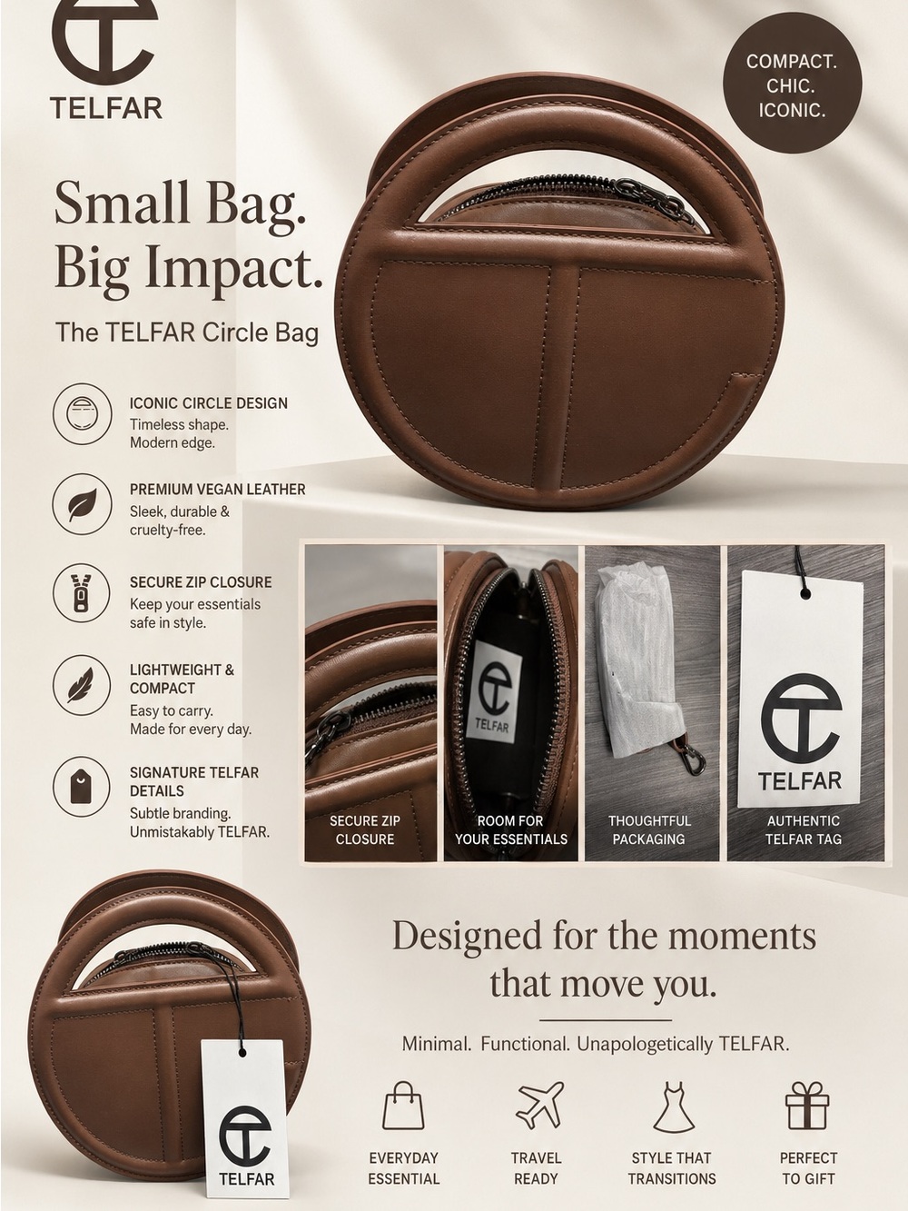 Telfar Circle Small Bag — Brown